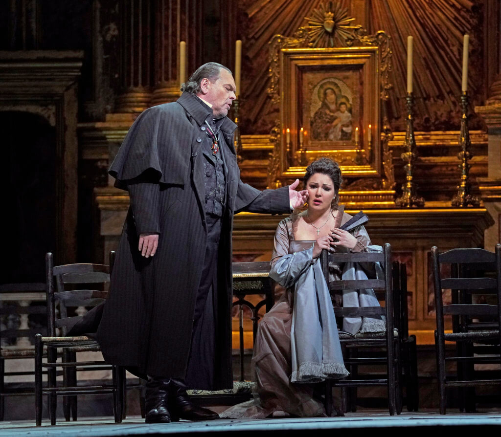 M. Volpe as Scarpia and A. Netrebko as Tosca in Puccini's "Tosca" at Metropolitan Opera NYC