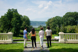 View of Hudson river from the terrace at Montgomery Place at Bard College, NY