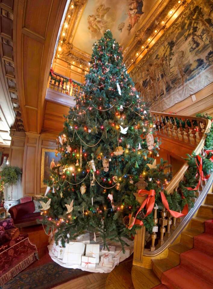 Staatsburgh State Historic Site Grand Entrance Christmas Tree and the staircase decoration