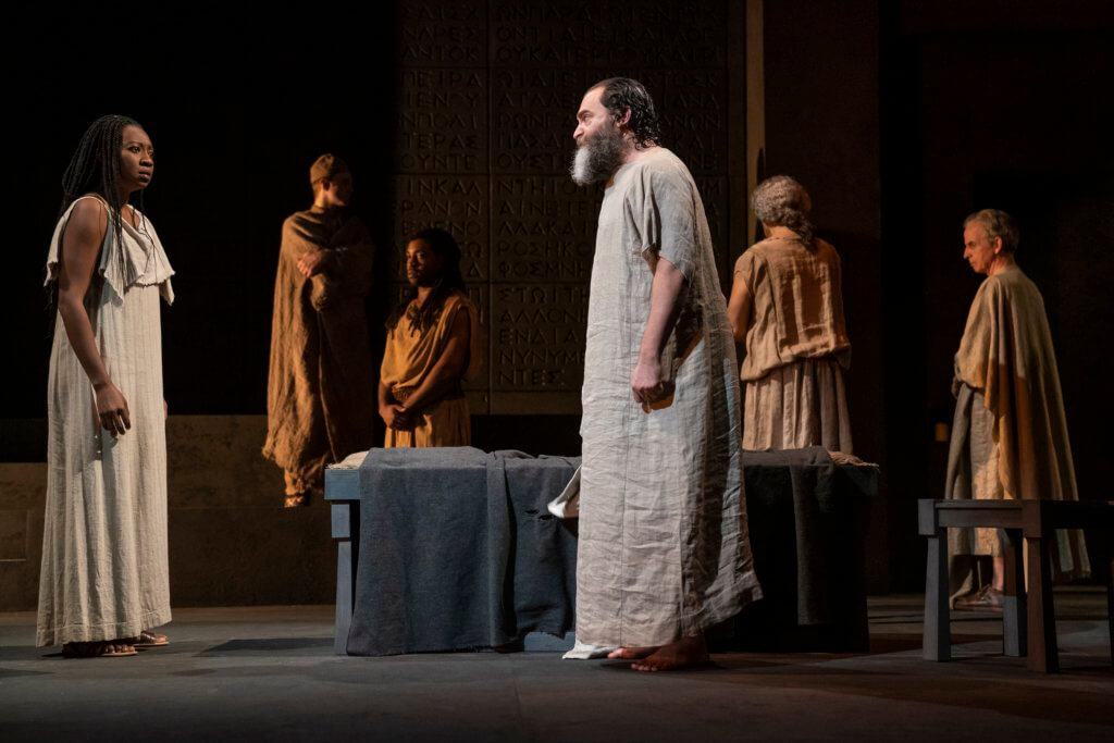 Miriam A. Hyman, Michael Stuhlbarg, and the company in Socrates