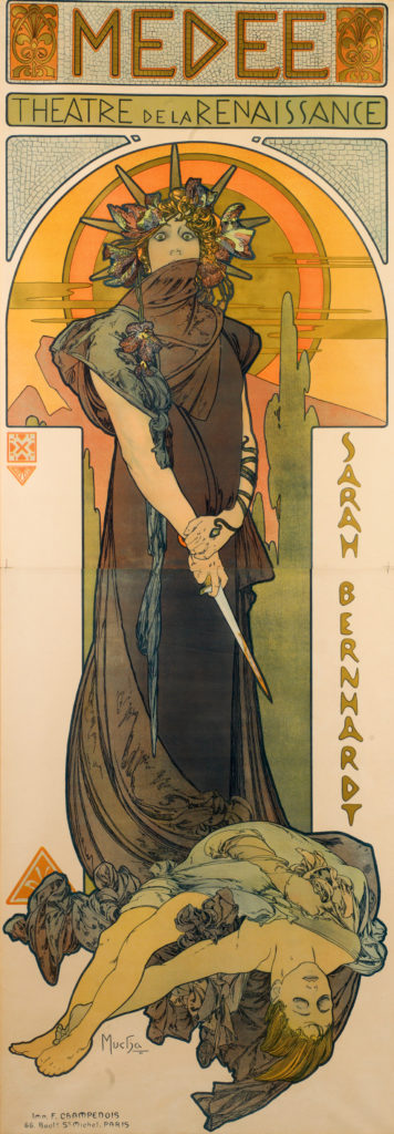 Art Nouveau posters at Poster House by Alphonse Mucha, Médée with Sara Bernhardt