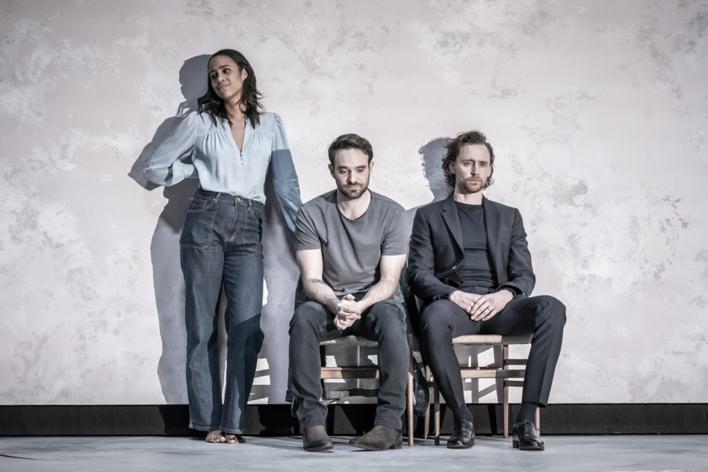 Zawe Ashton, Charlie Cox, and Tom Hiddleston in BETRAYAL at London's Harold Pinter Theatre