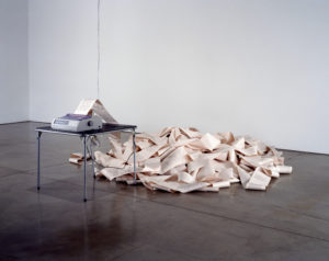 Hans Haacke, News, 1969/2008. RSS newsfeed, paper, and printer, dimensions and choice of news sources variable. Installation view: Paula Cooper Gallery, New York, 2008. © Hans Haacke 