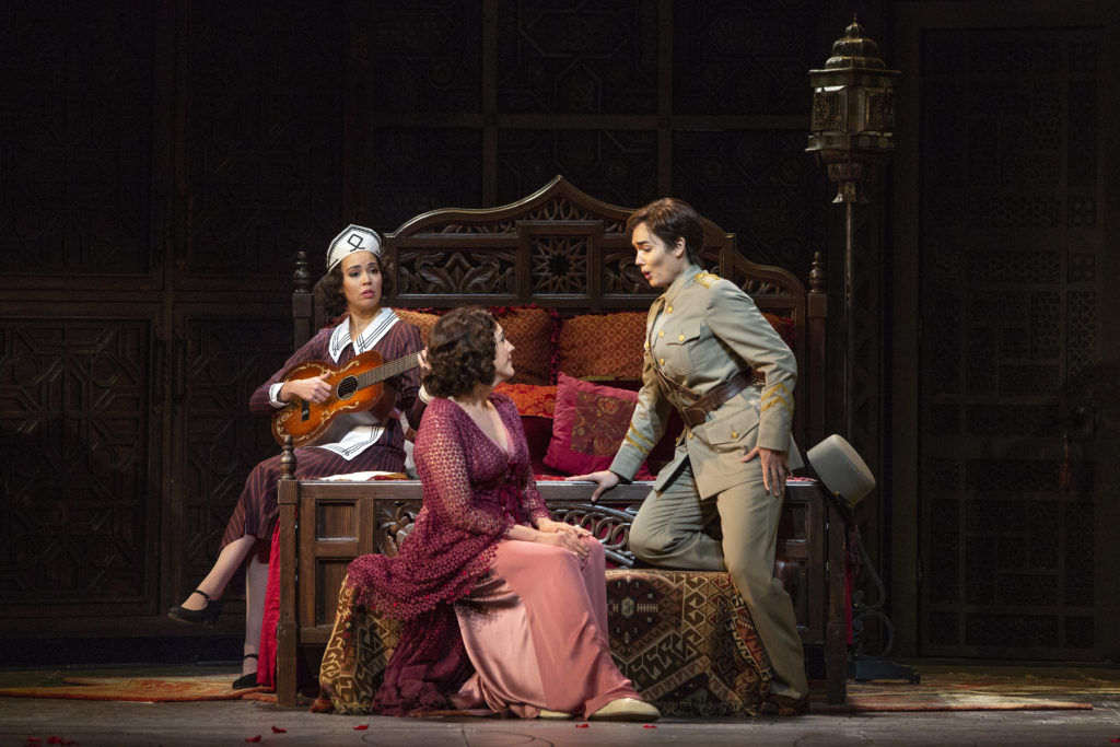 Nadine Sierra as Susanna, Susanna Phillips as the Countess, and Gaëlle Arquez as Cherubino in Mozart's "Le Nozze di Figaro."